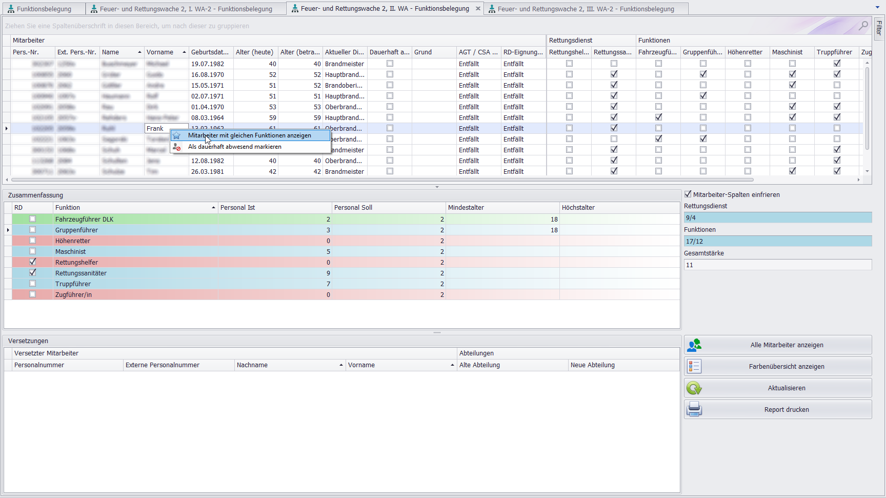 Personalplanung - Funktionsbelegung