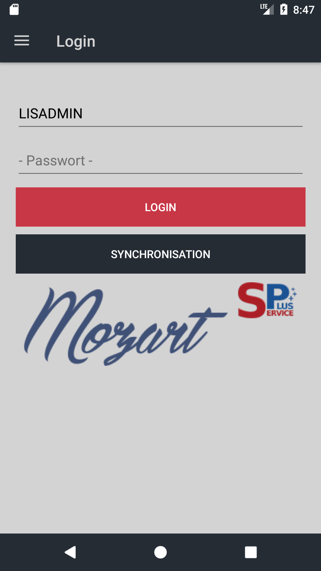 Screenshot der Anmeldung
