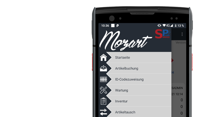 Foto eines mobilen Geräts mit der Mozart-Software